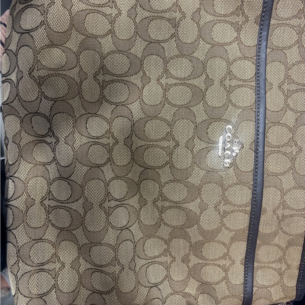 Coach Brown Signature Canvas Shoulder Bag with Gold Hardware